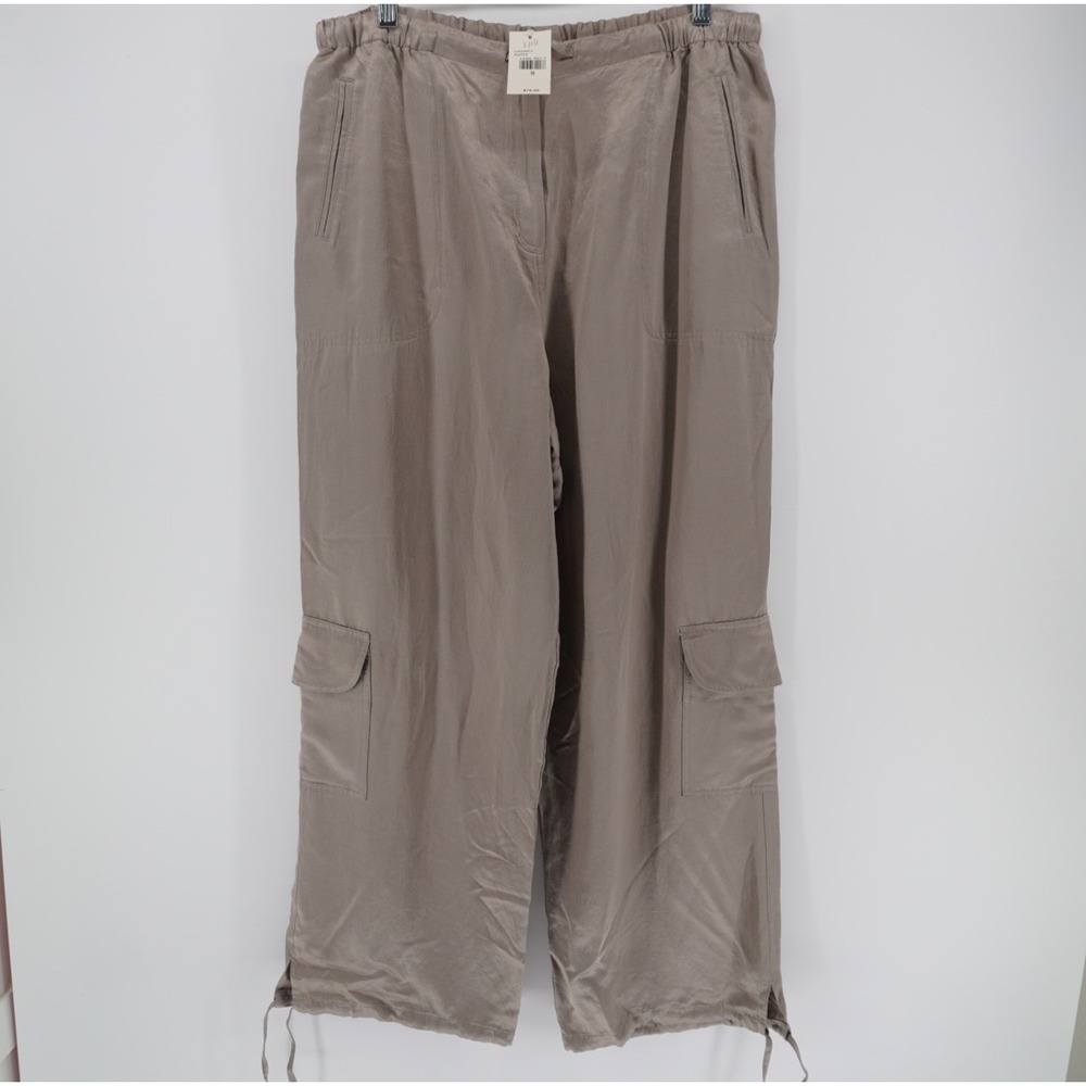 J.Jill Silk Hemp Blend Cargo Pants Putty Taupe Wide Leg Drawstring Hem 16 NEW